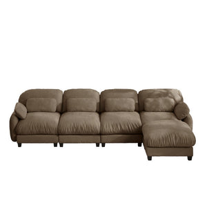 English Elm 4 Seat Modular Chenille Sectional Sofa with Detachable Ottoman for Modern Living Rooms Brown W714S02065