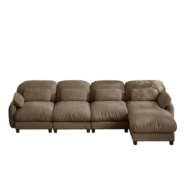English Elm 4 Seat Modular Chenille Sectional Sofa with Detachable Ottoman for Modern Living Rooms Brown W714S02065