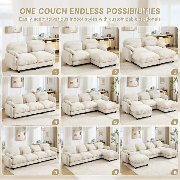 English Elm 2 Seater Chenille Modular Loveseat with Deep Cushions for Apartment Living Room Beige W714S02067