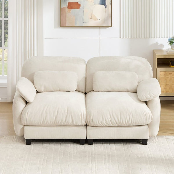 English Elm 2 Seater Chenille Modular Loveseat with Deep Cushions for Apartment Living Room Beige W714S02067