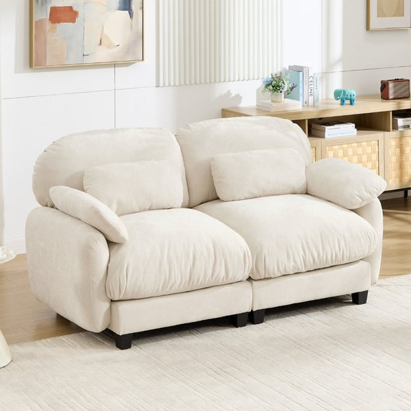 English Elm 2 Seater Chenille Modular Loveseat with Deep Cushions for Apartment Living Room Beige W714S02067