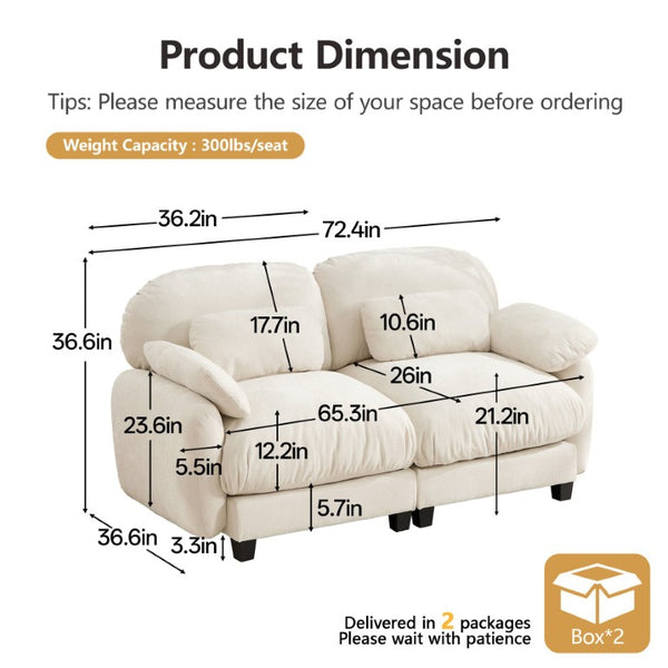 English Elm 2 Seater Chenille Modular Loveseat with Deep Cushions for Apartment Living Room Beige W714S02067