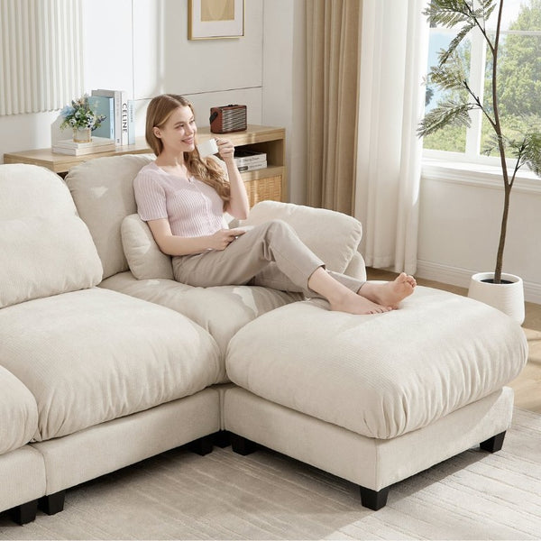 English Elm 3 Seater Chenille Modular Sofa Deep Cushioned Cloud Comfort for Modern Living Rooms Beige W714S02070