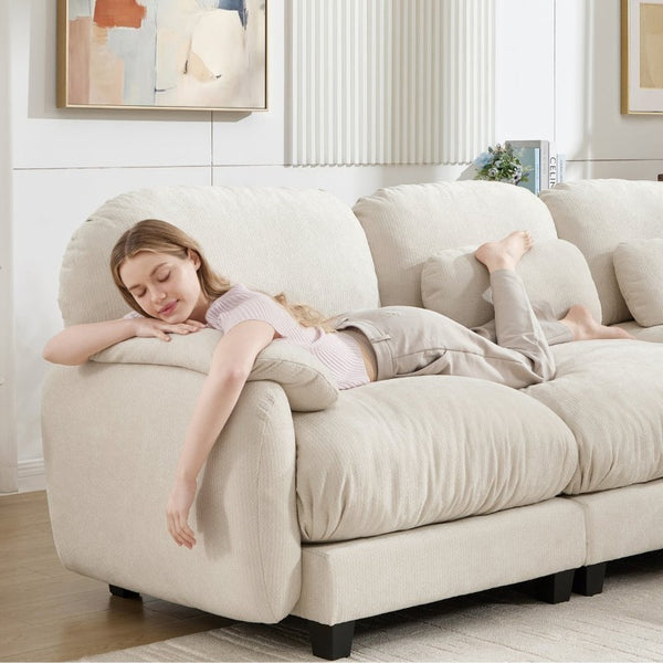 English Elm 3 Seater Chenille Modular Sofa Deep Cushioned Cloud Comfort for Modern Living Rooms Beige W714S02070