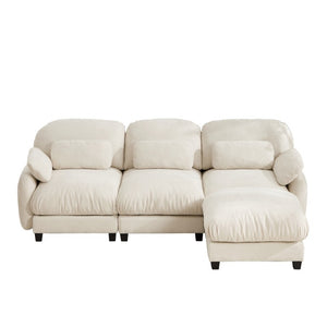English Elm 3 Seat Modular Cloud Sectional Sofa with Movable Ottoman in Plush Chenille Fabric Beige W714S02071