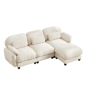 English Elm 3 Seat Modular Cloud Sectional Sofa with Movable Ottoman in Plush Chenille Fabric Beige W714S02071