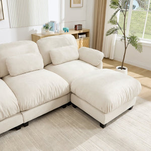 English Elm 3 Seat Modular Cloud Sectional Sofa with Movable Ottoman in Plush Chenille Fabric Beige W714S02071
