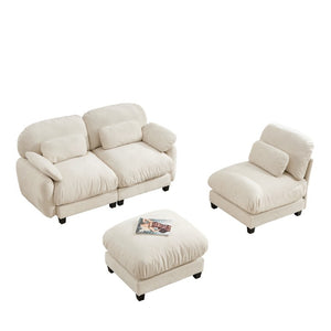 English Elm 3 Seat Modular Cloud Sectional Sofa with Movable Ottoman in Plush Chenille Fabric Beige W714S02071