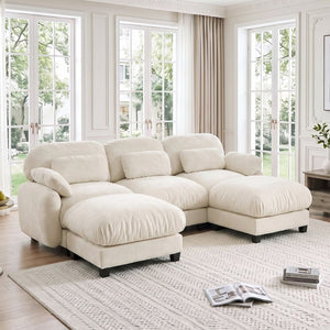 English Elm 3 Seater Chenille U-Shaped Modular Sofa with Removable Ottomans for Large Living Rooms Beige W714S02072