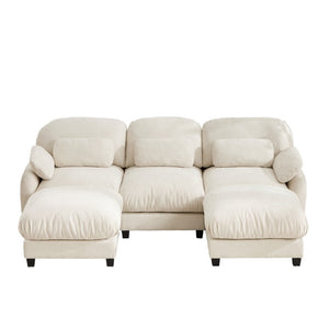 English Elm 3 Seater Chenille U-Shaped Modular Sofa with Removable Ottomans for Large Living Rooms Beige W714S02072