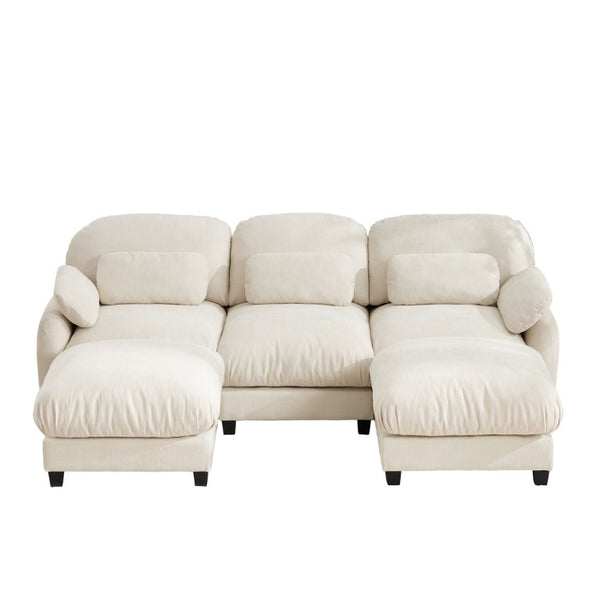 English Elm 3 Seater Chenille U-Shaped Modular Sofa with Removable Ottomans for Large Living Rooms Beige W714S02072