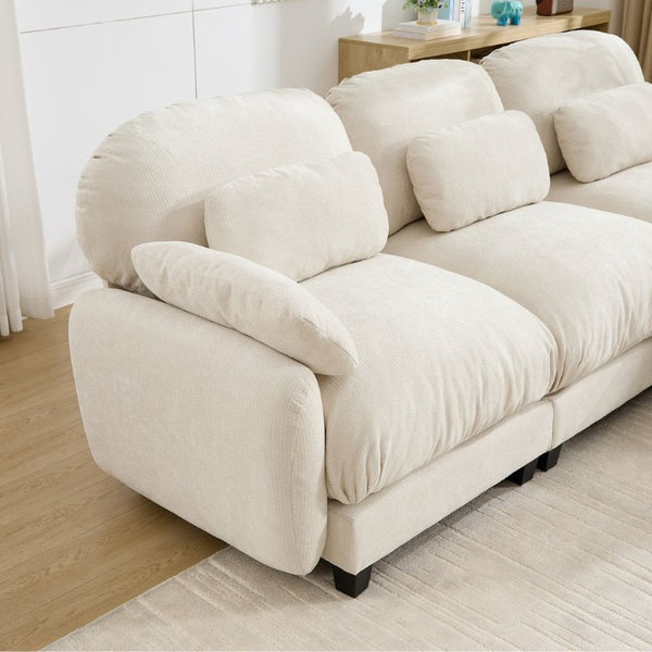 English Elm 3 Seater Chenille U-Shaped Modular Sofa with Removable Ottomans for Large Living Rooms Beige W714S02072