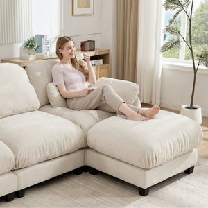 English Elm 3 Seater Chenille U-Shaped Modular Sofa with Removable Ottomans for Large Living Rooms Beige W714S02072