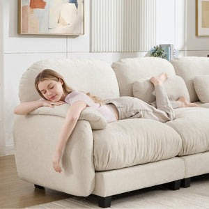 English Elm 3 Seater Chenille U-Shaped Modular Sofa with Removable Ottomans for Large Living Rooms Beige W714S02072