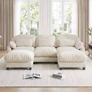 English Elm 3 Seater Chenille U-Shaped Modular Sofa with Removable Ottomans for Large Living Rooms Beige W714S02072