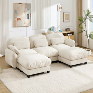 English Elm 3 Seater Chenille U-Shaped Modular Sofa with Removable Ottomans for Large Living Rooms Beige W714S02072