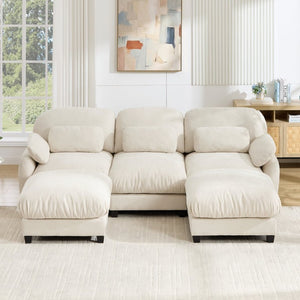 English Elm 3 Seater Chenille U-Shaped Modular Sofa with Removable Ottomans for Large Living Rooms Beige W714S02072