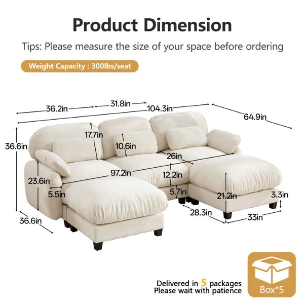 English Elm 3 Seater Chenille U-Shaped Modular Sofa with Removable Ottomans for Large Living Rooms Beige W714S02072