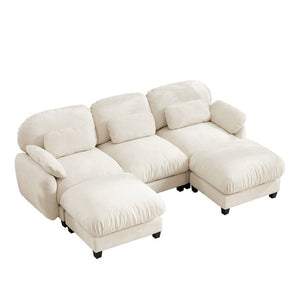 English Elm 3 Seater Chenille U-Shaped Modular Sofa with Removable Ottomans for Large Living Rooms Beige W714S02072