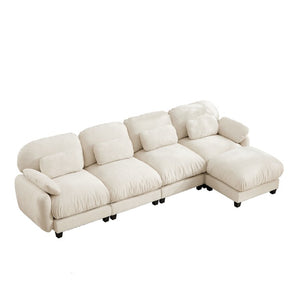 English Elm 4 Seat Modular Chenille Sectional Sofa with Detachable Ottoman for Modern Living Rooms Beige W714S02074