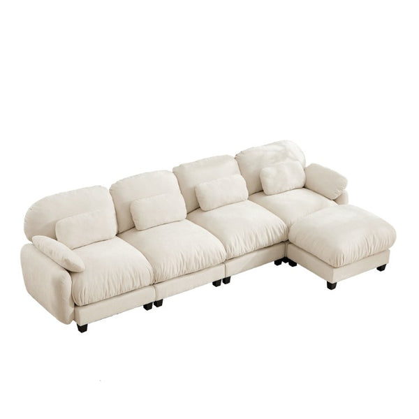 English Elm 4 Seat Modular Chenille Sectional Sofa with Detachable Ottoman for Modern Living Rooms Beige W714S02074
