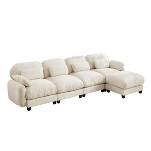 English Elm 4 Seat Modular Chenille Sectional Sofa with Detachable Ottoman for Modern Living Rooms Beige W714S02074