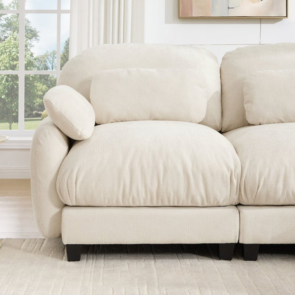 English Elm 4 Seat Modular Chenille Sectional Sofa with Detachable Ottoman for Modern Living Rooms Beige W714S02074