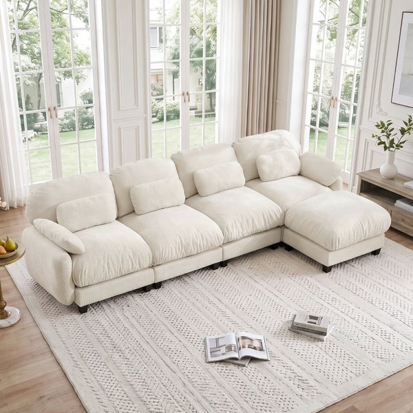 English Elm 4 Seat Modular Chenille Sectional Sofa with Detachable Ottoman for Modern Living Rooms Beige W714S02074