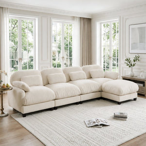 English Elm 4 Seat Modular Chenille Sectional Sofa with Detachable Ottoman for Modern Living Rooms Beige W714S02074