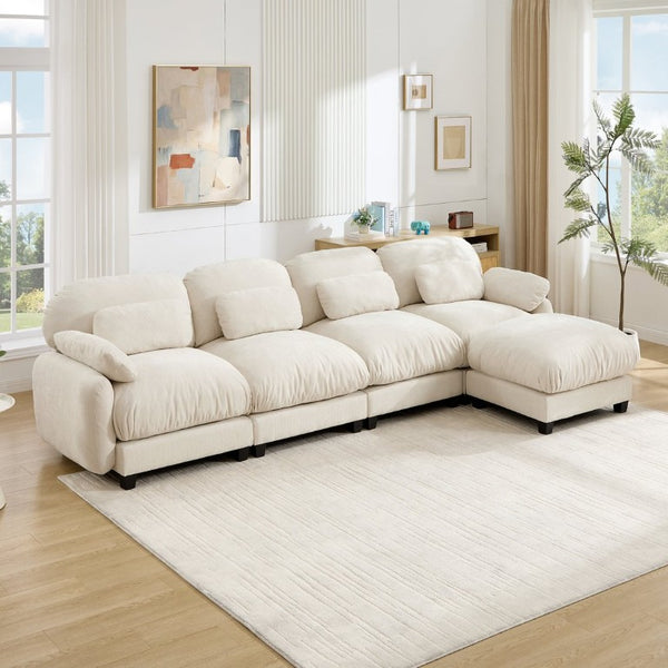English Elm 4 Seat Modular Chenille Sectional Sofa with Detachable Ottoman for Modern Living Rooms Beige W714S02074