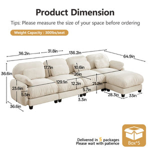 English Elm 4 Seat Modular Chenille Sectional Sofa with Detachable Ottoman for Modern Living Rooms Beige W714S02074