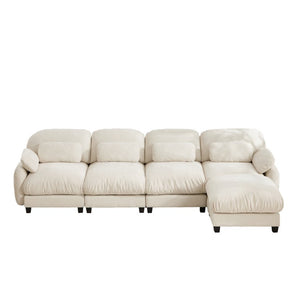 English Elm 4 Seat Modular Chenille Sectional Sofa with Detachable Ottoman for Modern Living Rooms Beige W714S02074