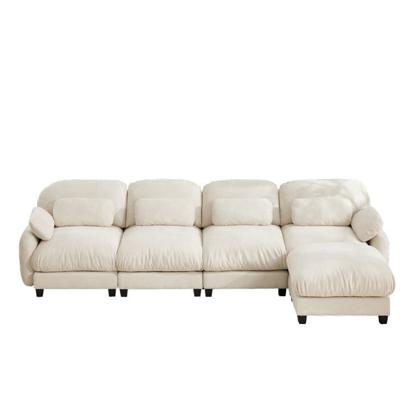 English Elm 4 Seat Modular Chenille Sectional Sofa with Detachable Ottoman for Modern Living Rooms Beige W714S02074