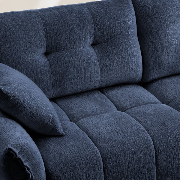 English Elm Modern Tufted Chenille Four Seat Sofa with Solid Wood Frame for Living Rooms Blue 4-Seater W714S02077