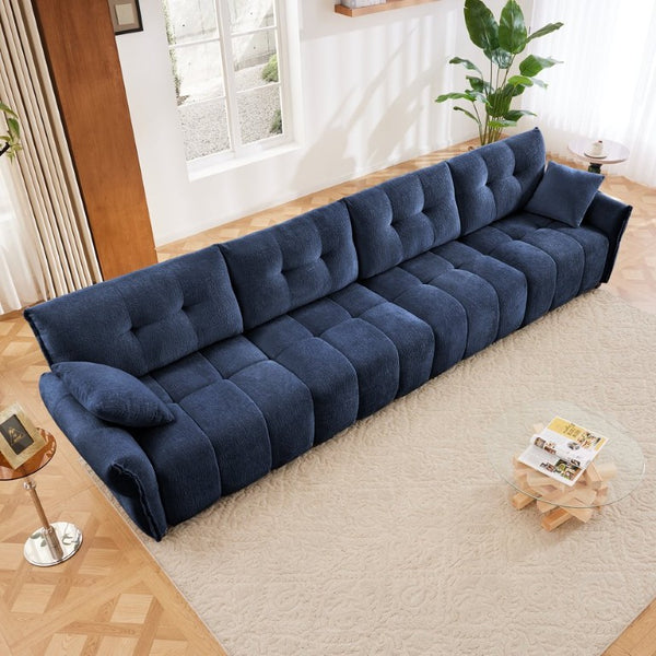 English Elm Modern Tufted Chenille Four Seat Sofa with Solid Wood Frame for Living Rooms Blue 4-Seater W714S02077