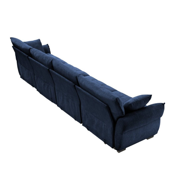 English Elm Modern Tufted Chenille Four Seat Sofa with Solid Wood Frame for Living Rooms Blue 4-Seater W714S02077