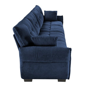 English Elm Modern Tufted Chenille Four Seat Sofa with Solid Wood Frame for Living Rooms Blue 4-Seater W714S02077