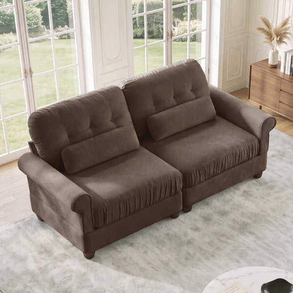 English Elm Modern Tufted Chenille Four Seat Sofa with Solid Wood Frame for Living Rooms Brown 2-Seater W714S02078