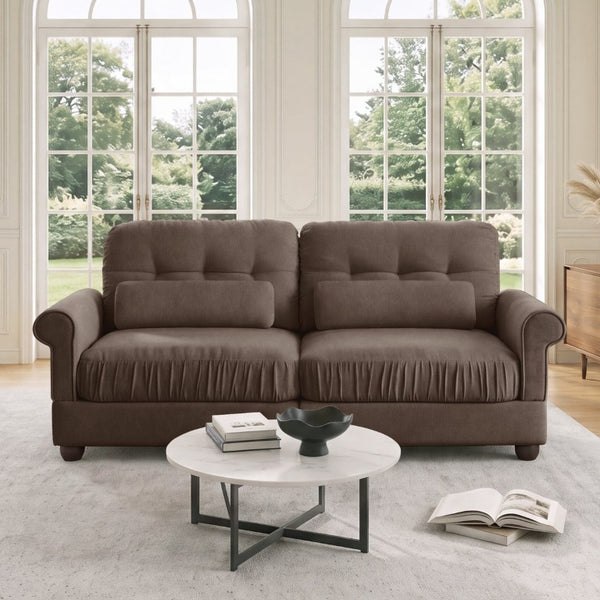 English Elm Modern Tufted Chenille Four Seat Sofa with Solid Wood Frame for Living Rooms Brown 2-Seater W714S02078