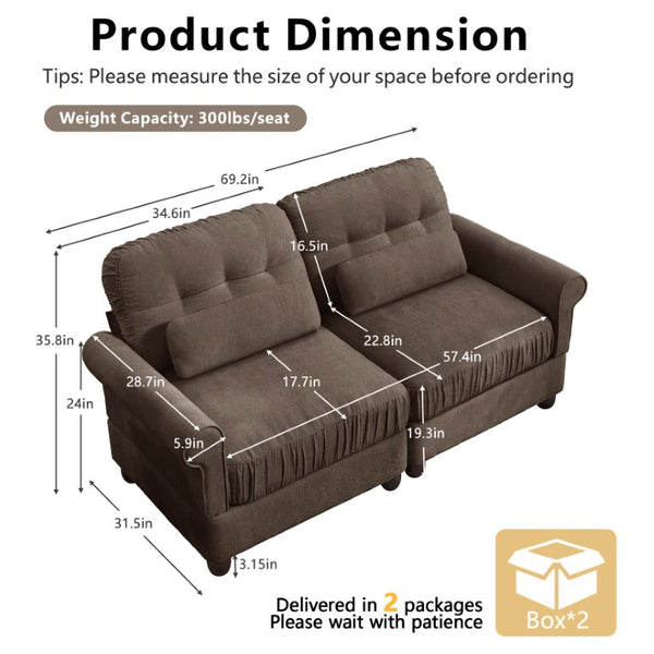 English Elm Modern Tufted Chenille Four Seat Sofa with Solid Wood Frame for Living Rooms Brown 2-Seater W714S02078
