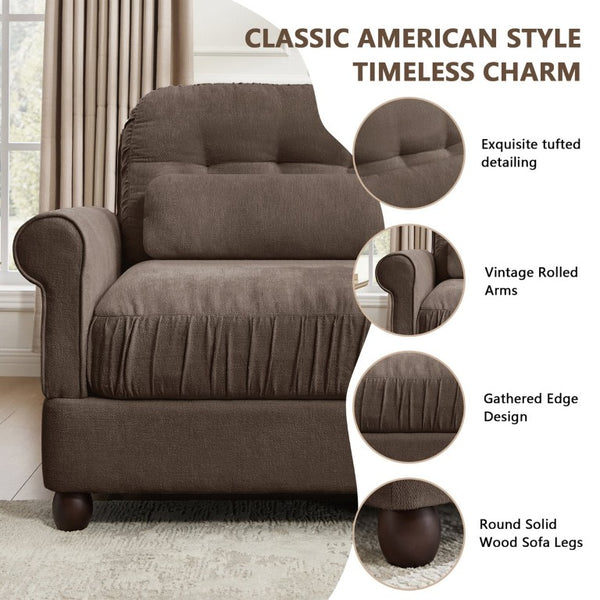 English Elm Modern Tufted Chenille Four Seat Sofa with Solid Wood Frame for Living Rooms Brown 2-Seater W714S02078