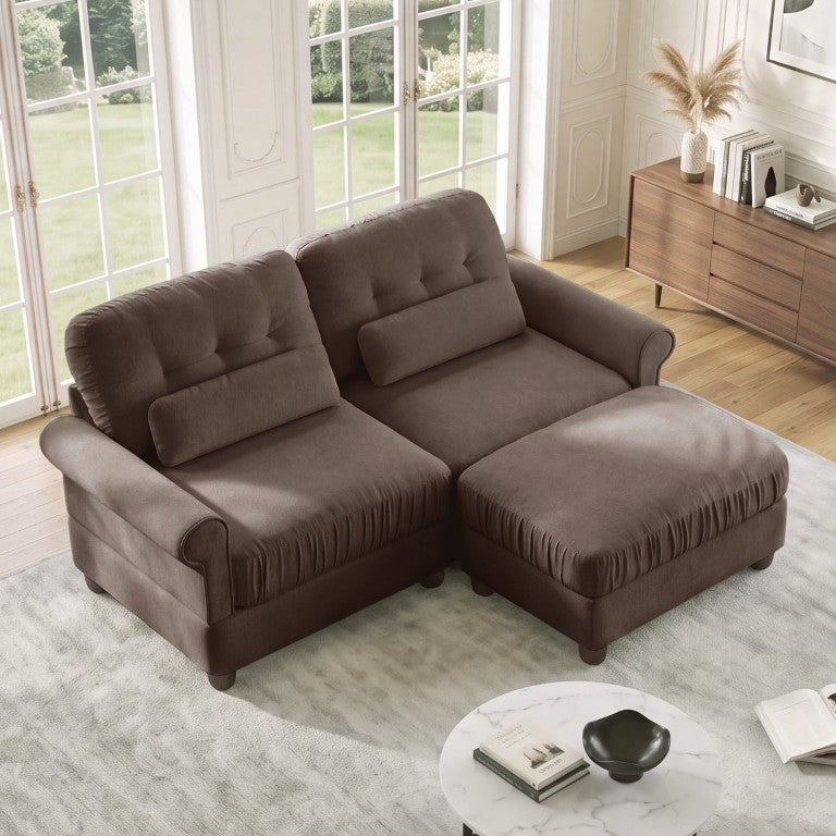 English Elm Chenille Modular Loveseat Sectional with Ottoman Button Tufted Retro Style for Apartments W714S02079