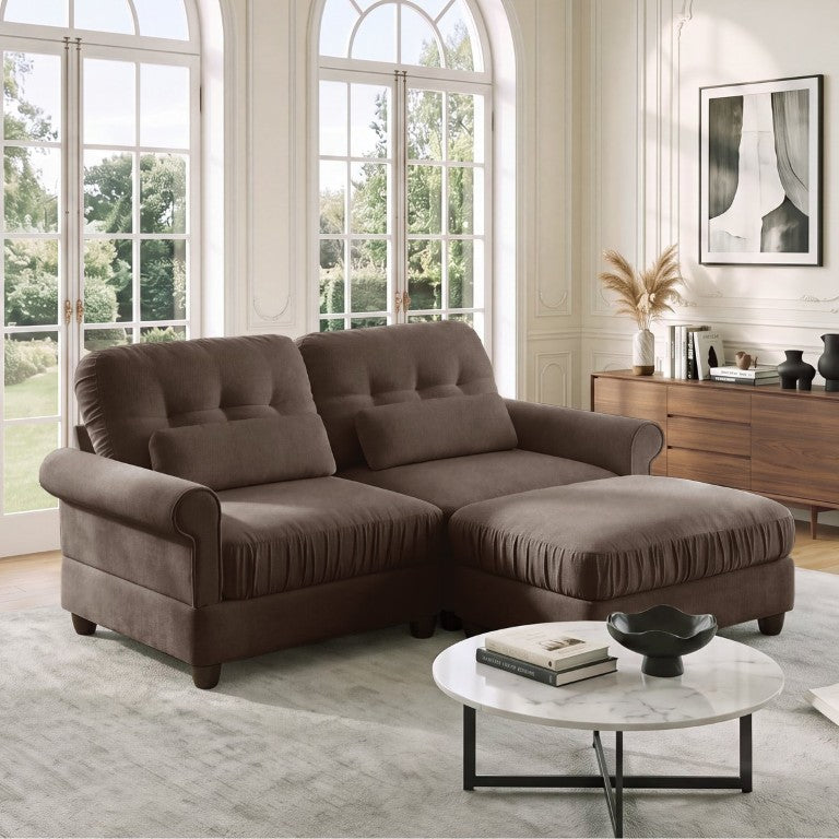 English Elm Chenille Modular Loveseat Sectional with Ottoman Button Tufted Retro Style for Apartments W714S02079