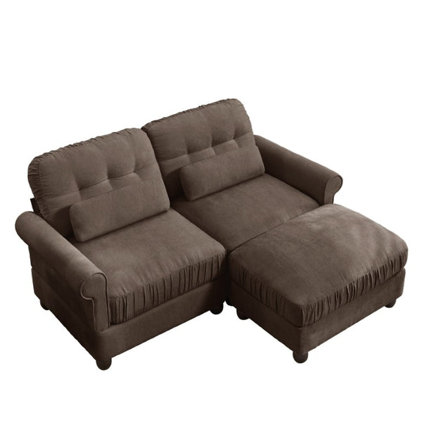 English Elm Chenille Modular Loveseat Sectional with Ottoman Button Tufted Retro Style for Apartments W714S02079