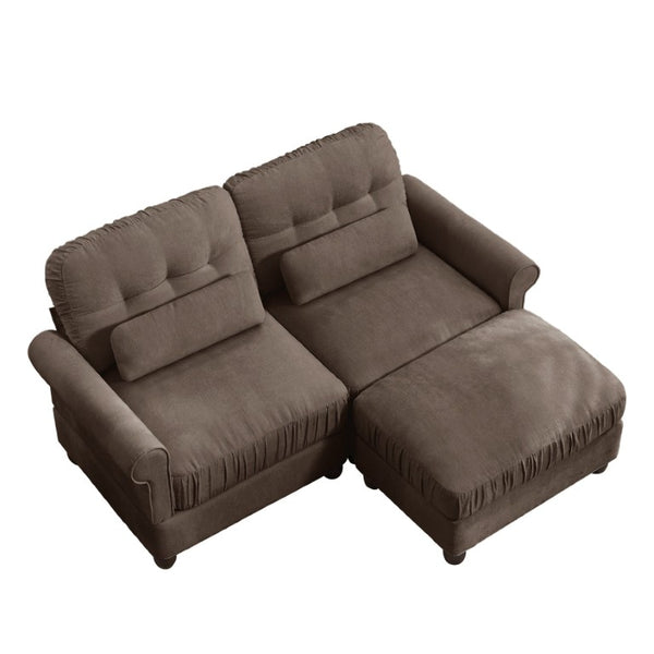 English Elm Chenille Modular Loveseat Sectional with Ottoman Button Tufted Retro Style for Apartments W714S02079
