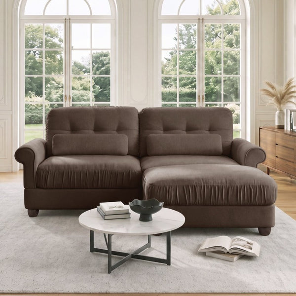 English Elm Chenille Modular Loveseat Sectional with Ottoman Button Tufted Retro Style for Apartments W714S02079