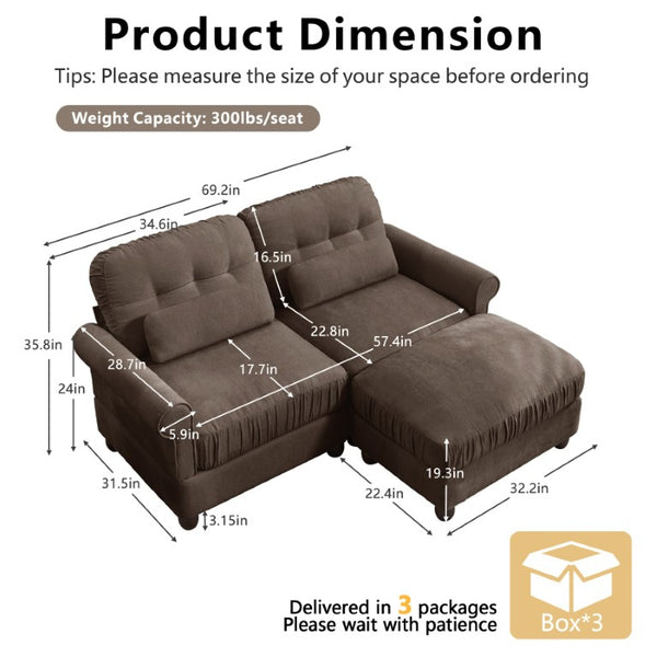 English Elm Chenille Modular Loveseat Sectional with Ottoman Button Tufted Retro Style for Apartments W714S02079