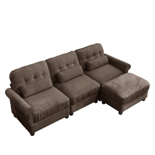 English Elm Chenille Modular Sectional with Ottoman Button Tufted Back and Rolled Arms for Living Room W714S02082