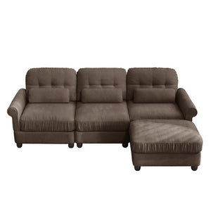 English Elm Chenille Modular Sectional with Ottoman Button Tufted Back and Rolled Arms for Living Room W714S02082