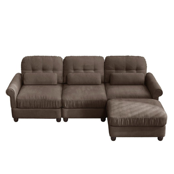 English Elm Chenille Modular Sectional with Ottoman Button Tufted Back and Rolled Arms for Living Room W714S02082